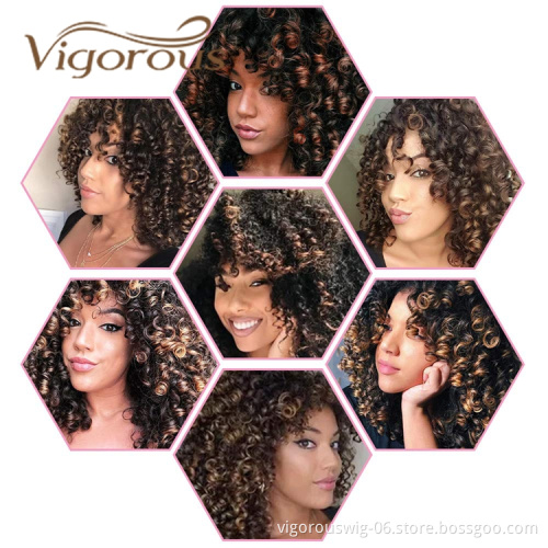 Vigorous Best Selling Supplier Short Bob Kinky Curly Afro Fluffy Ombre Brown Machine Made For Black Women Synthetic Hair Wigs
